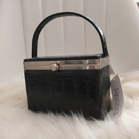 Alessia Handbags - Black Faux Crocodile Trunk Bag, NWT